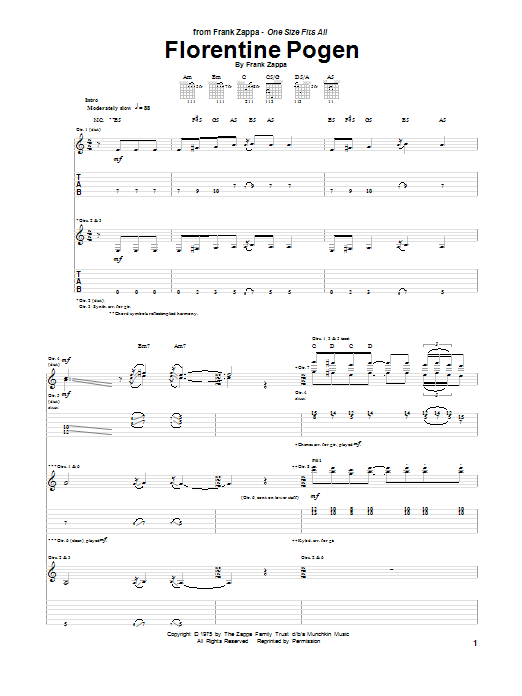 Frank Zappa Florentine Pogen Sheet Music Notes & Chords for Guitar Tab - Download or Print PDF
