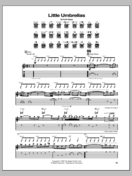 Frank Zappa Little Umbrellas Sheet Music Notes & Chords for Guitar Tab - Download or Print PDF