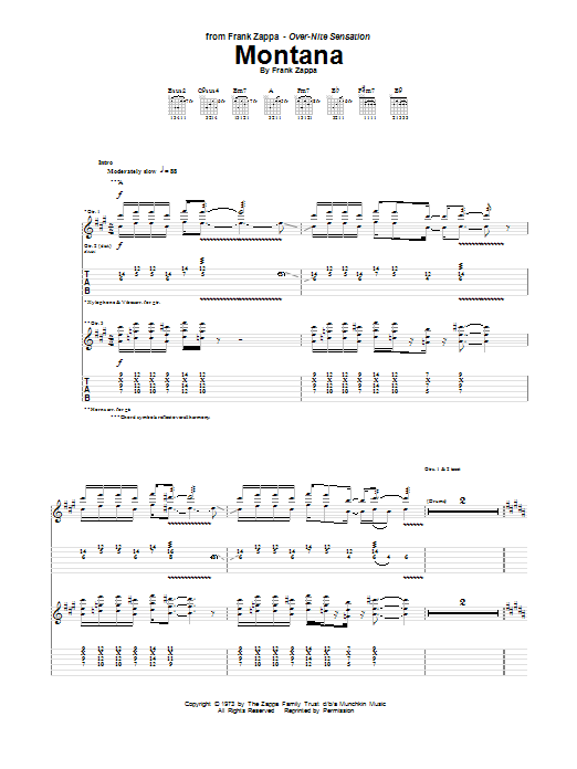 Frank Zappa Montana Sheet Music Notes & Chords for Guitar Tab - Download or Print PDF