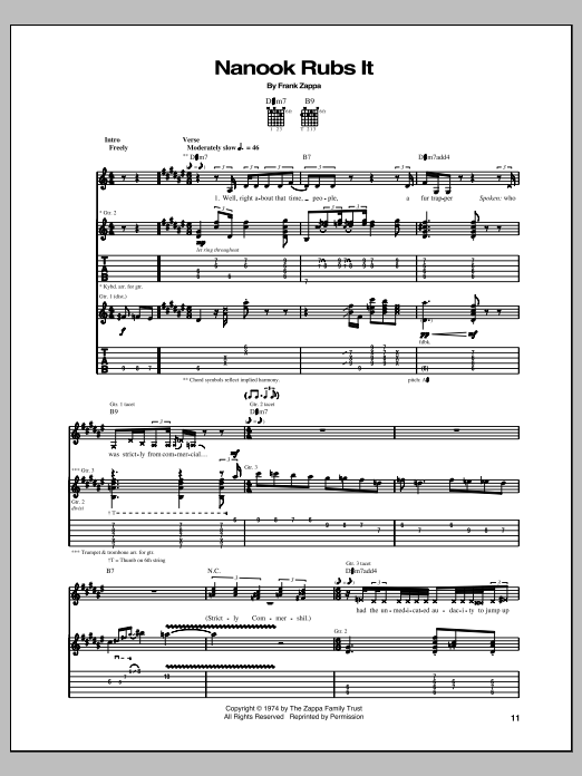 Frank Zappa Nanook Rubs It Sheet Music Notes & Chords for Guitar Tab - Download or Print PDF