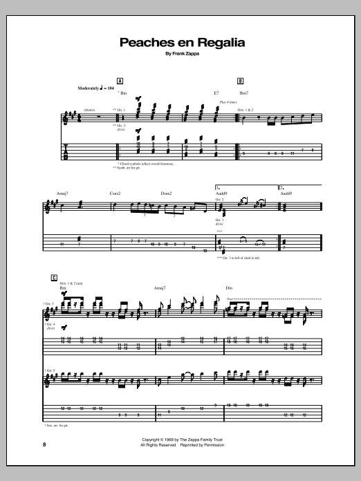 Frank Zappa Peaches En Regalia Sheet Music Notes & Chords for Piano Solo - Download or Print PDF