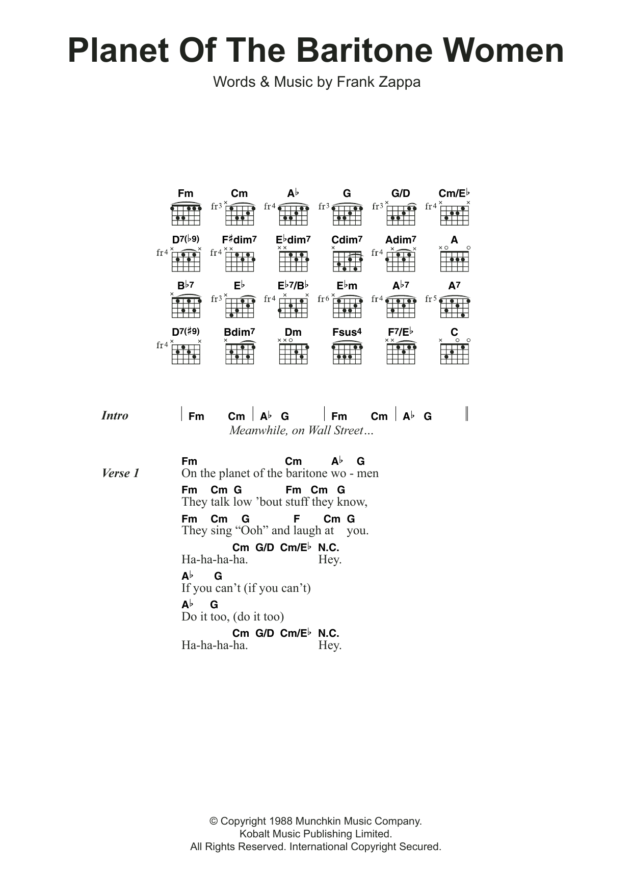 Frank Zappa Planet Of The Baritone Women Sheet Music Notes & Chords for Lyrics & Chords - Download or Print PDF
