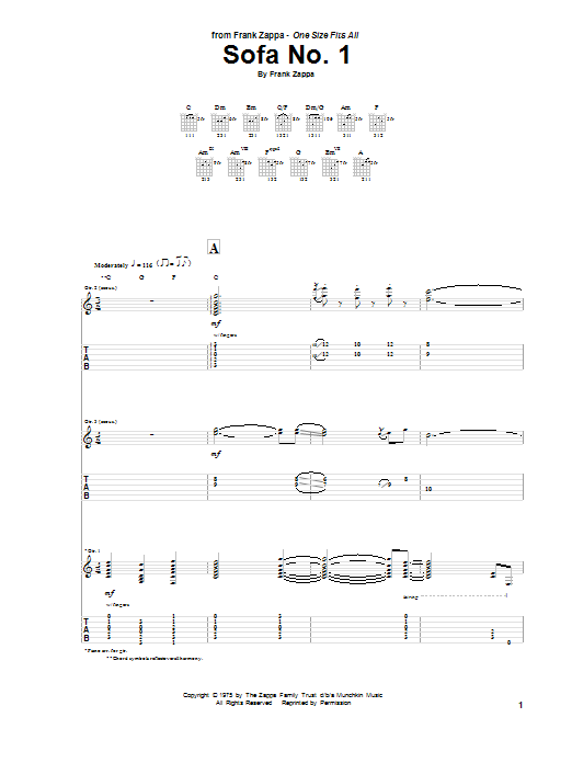 Frank Zappa Sofa No. 1 Sheet Music Notes & Chords for Guitar Tab - Download or Print PDF
