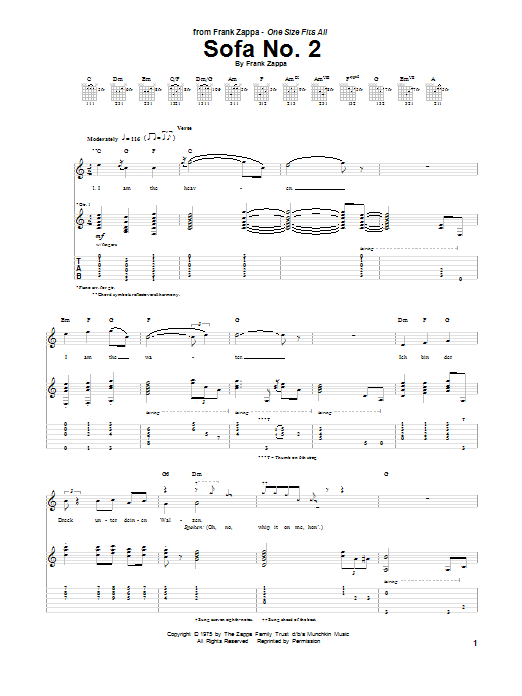 Frank Zappa Sofa No. 2 Sheet Music Notes & Chords for Guitar Tab - Download or Print PDF