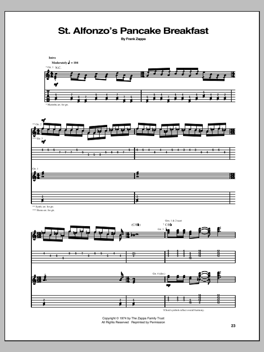 Frank Zappa St. Alfonzo's Pancake Breakfast Sheet Music Notes & Chords for Guitar Tab - Download or Print PDF