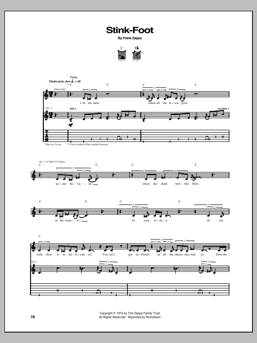 Frank Zappa Stink-Foot Sheet Music Notes & Chords for Guitar Tab - Download or Print PDF