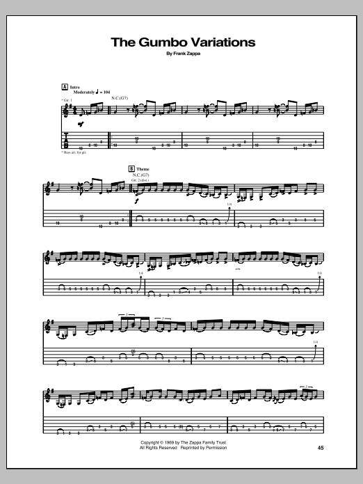 Frank Zappa The Gumbo Variations Sheet Music Notes & Chords for Guitar Tab - Download or Print PDF Frank Zappa The Gumbo Variations Sheet Music Notes & Chords for Guitar Tab - Download or Print PDF