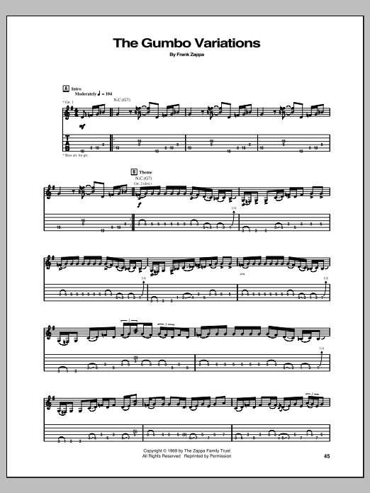 Frank Zappa The Gumbo Variations Sheet Music Notes & Chords for Guitar Tab - Download or Print PDF