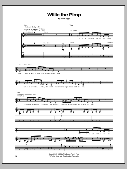 Frank Zappa Willie The Pimp Sheet Music Notes & Chords for Guitar Tab - Download or Print PDF