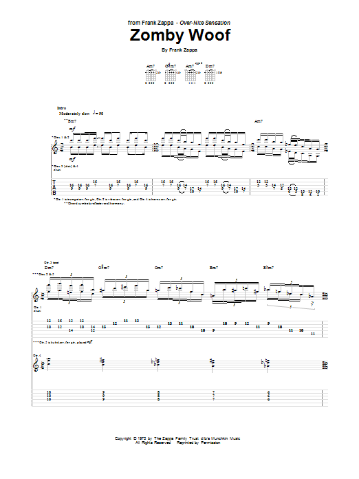 Frank Zappa Zomby Woof Sheet Music Notes & Chords for Guitar Tab - Download or Print PDF