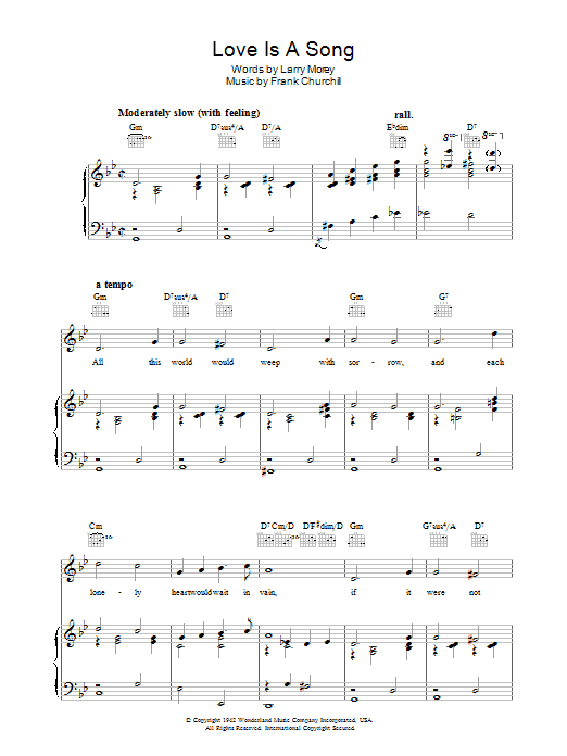 Preview Donald Novis Love Is A Song (from Bambi) Film and TV sheet music, notes and chords for Piano, Vocal & Guitar (Right-Hand Melody), SKU: 37385 Love Is A Song (from Bambi) sheet music