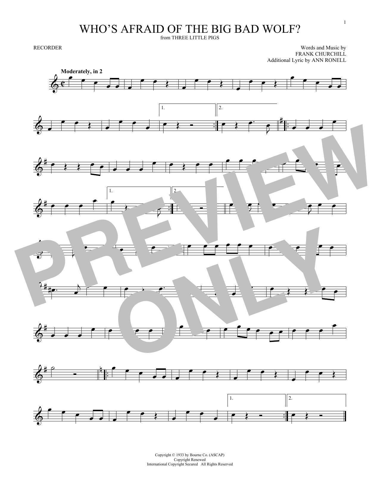 Preview Frank Churchill Who's Afraid Of The Big Bad Wolf? Children sheet music, notes and chords for Trumpet, SKU: 250093 Who's Afraid Of The Big Bad Wolf? sheet music