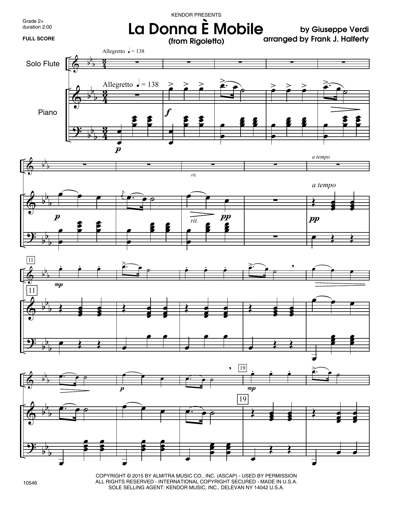 Preview Frank J. Halferty La Donna E Mobile (from Rigoletto) - Piano Classical sheet music, notes and chords for Woodwind Solo, SKU: 354180 La Donna E Mobile (from Rigoletto) - Piano sheet music