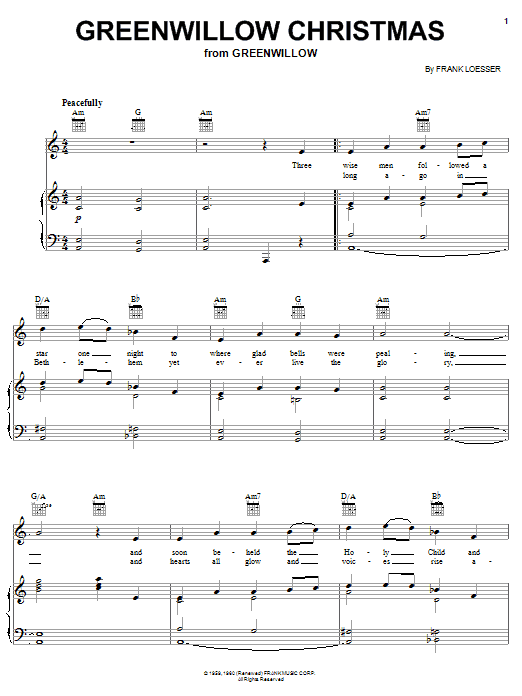 Preview Frank Loesser Greenwillow Christmas Winter sheet music, notes and chords for Easy Guitar, SKU: 250431 Greenwillow Christmas sheet music