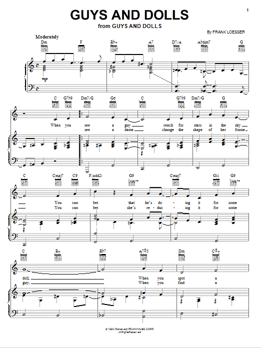 Preview Frank Loesser Guys And Dolls Broadway sheet music, notes and chords for Tenor Saxophone, SKU: 190378 Guys And Dolls sheet music