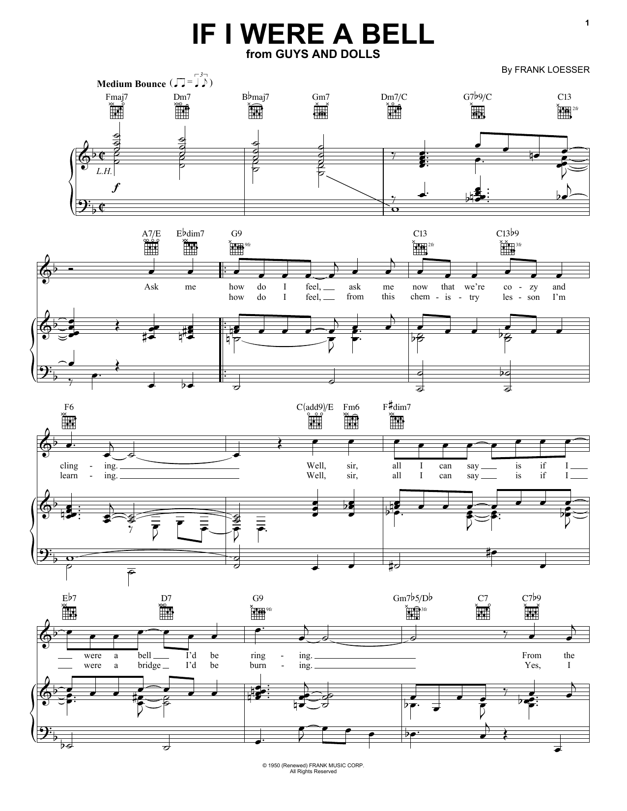 Preview Frank Loesser If I Were A Bell Musicals sheet music, notes and chords for Keyboard, SKU: 109381 If I Were A Bell sheet music