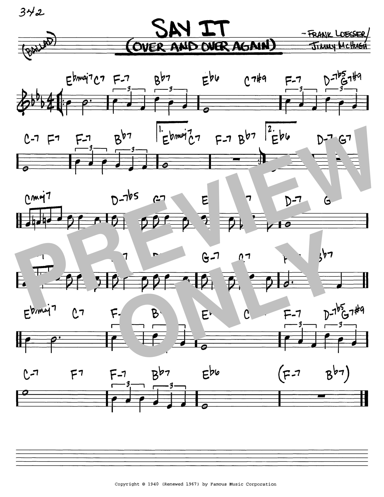 Preview Frank Loesser Say It (Over And Over Again) Jazz sheet music, notes and chords for Real Book - Melody, Lyrics & Chords - C Instruments, SKU: 61014 Say It (Over And Over Again) sheet music