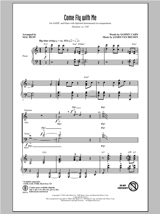 Preview Frank Sinatra Come Fly With Me (arr. Mac Huff) Concert sheet music, notes and chords for TTBB, SKU: 97444 Come Fly With Me (arr. Mac Huff) sheet music