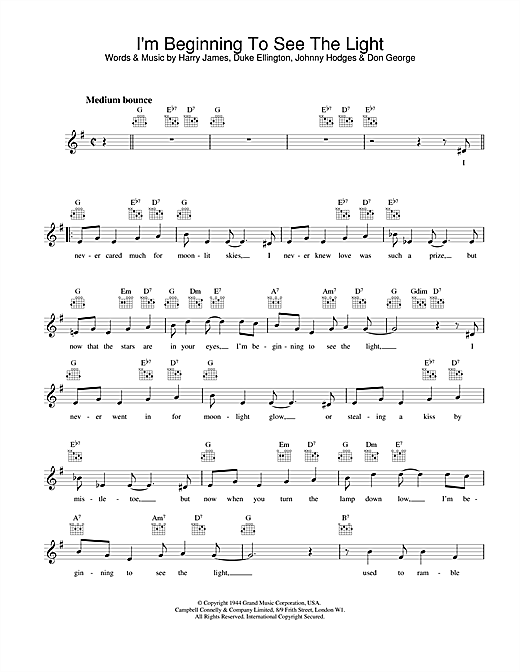 Preview Frank Sinatra I'm Beginning To See The Light Jazz sheet music, notes and chords for Piano Chords/Lyrics, SKU: 358311 I'm Beginning To See The Light sheet music