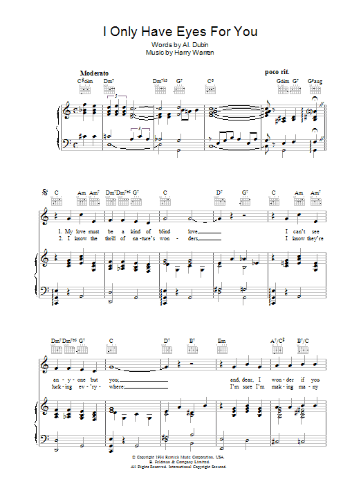 Preview Frank Sinatra I Only Have Eyes For You Pop sheet music, notes and chords for Piano, Vocal & Guitar (Right-Hand Melody), SKU: 37467 I Only Have Eyes For You sheet music