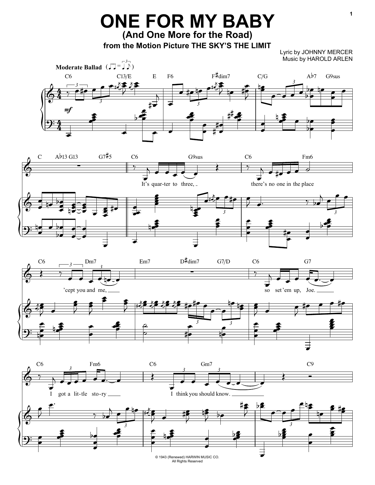 One For My Baby (And One More For The Road) sheet music