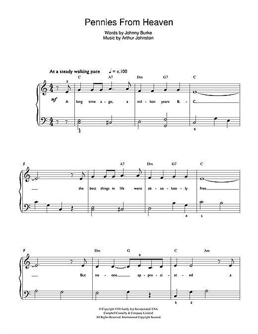 Frank Sinatra Pennies From Heaven Sheet Music Notes & Chords for Easy Piano - Download or Print PDF