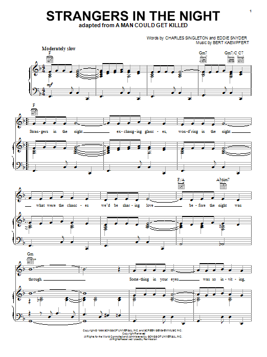 Preview Frank Sinatra Strangers In The Night Pop sheet music, notes and chords for Easy Piano, SKU: 63726 Strangers In The Night sheet music