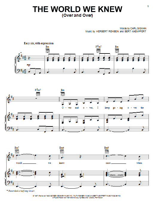 Preview Frank Sinatra World We Knew (Over And Over) Rock sheet music, notes and chords for Piano, Vocal & Guitar (Right-Hand Melody), SKU: 82200 World We Knew (Over And Over) sheet music