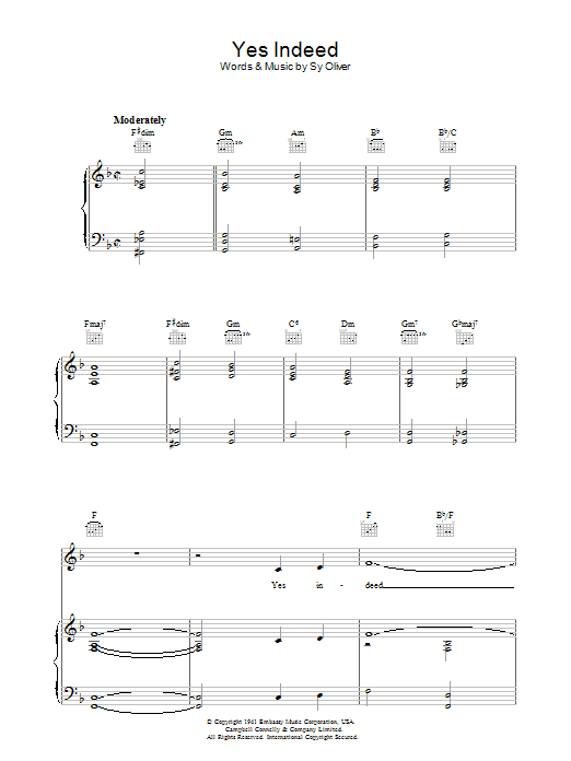Preview Frank Sinatra Yes Indeed (A Jive Spiritual) Pop sheet music, notes and chords for Piano, Vocal & Guitar (Right-Hand Melody), SKU: 37340 Yes Indeed (A Jive Spiritual) sheet music