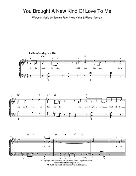 Preview Frank Sinatra You Brought A New Kind Of Love To Me Pop sheet music, notes and chords for Real Book - Melody, Lyrics & Chords - C Instruments, SKU: 61086 You Brought A New Kind Of Love To Me sheet music