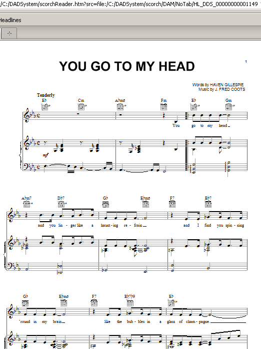 Preview Frank Sinatra You Go To My Head Jazz sheet music, notes and chords for Piano, Vocal & Guitar (Right-Hand Melody), SKU: 37076 You Go To My Head sheet music