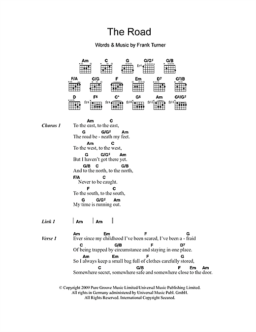 Frank Turner The Road Sheet Music Notes & Chords for Lyrics & Chords - Download or Print PDF
