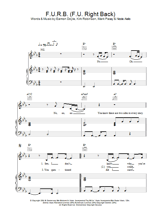 Frankee F.U.R.B. (F.U. Right Back) Sheet Music Notes & Chords for Piano, Vocal & Guitar - Download or Print PDF