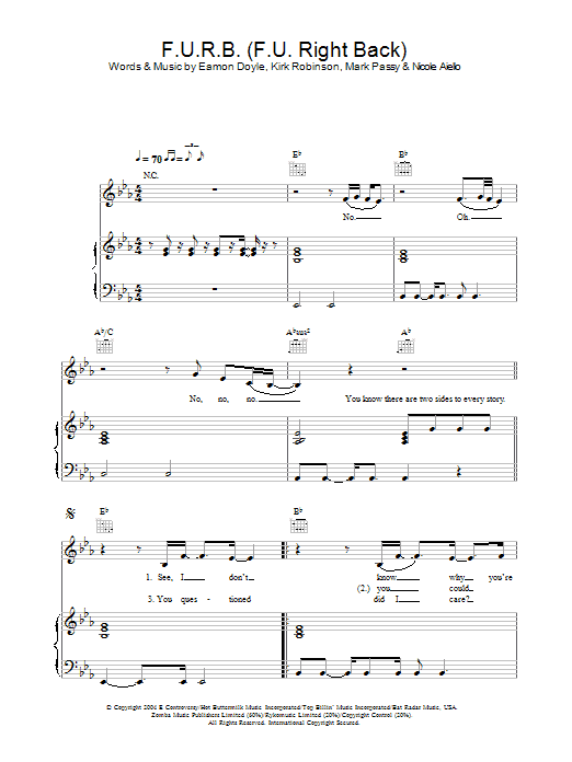 Frankee F.U.R.B. (F.U. Right Back) Sheet Music Notes & Chords for Keyboard - Download or Print PDF