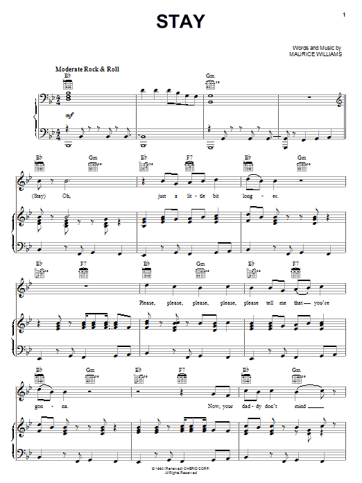 Frankie Valli & The Four Seasons Stay Sheet Music Notes & Chords for Piano, Vocal & Guitar (Right-Hand Melody) - Download or Print PDF