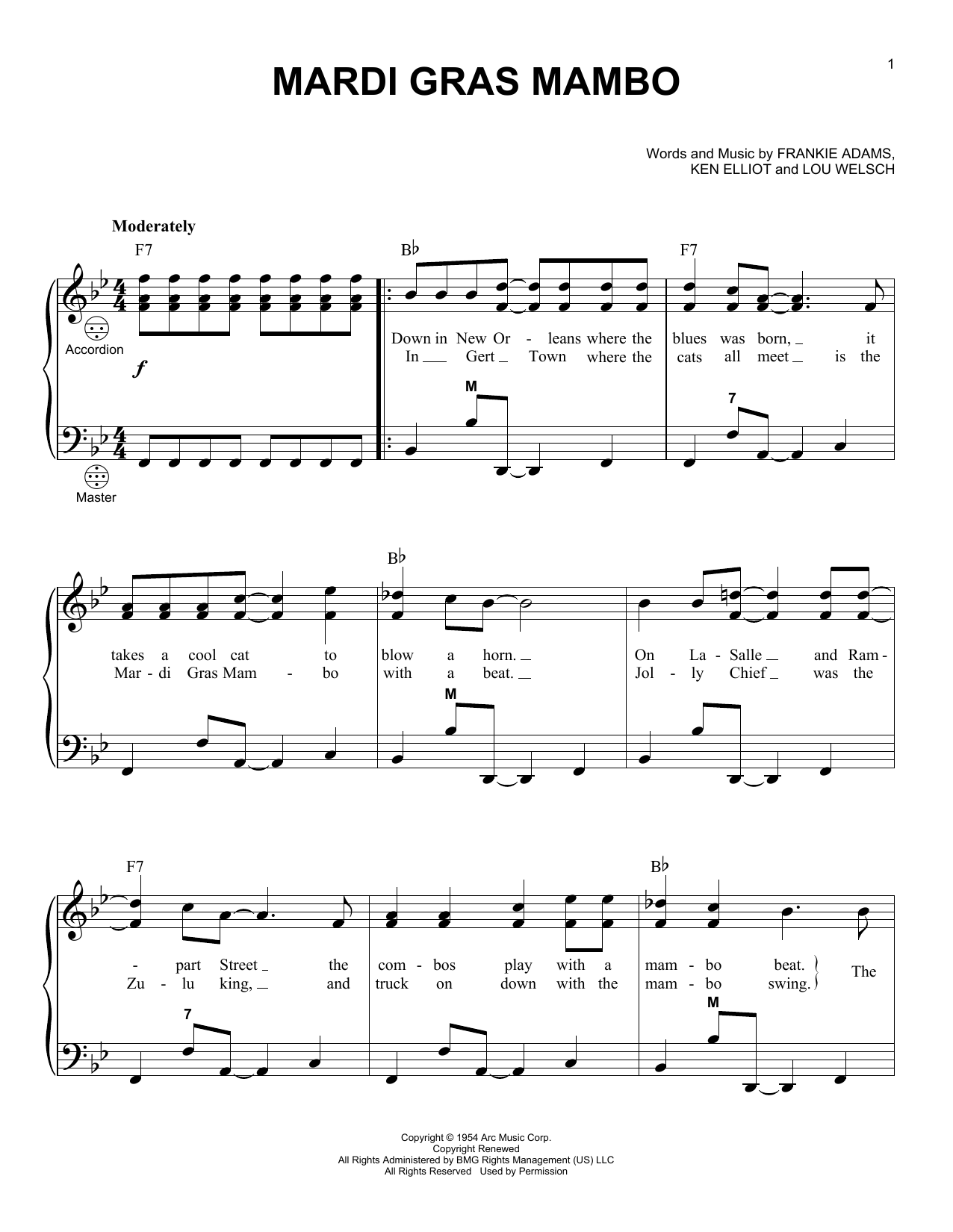 Frankie Adams Mardi Gras Mambo Sheet Music Notes & Chords for Accordion - Download or Print PDF