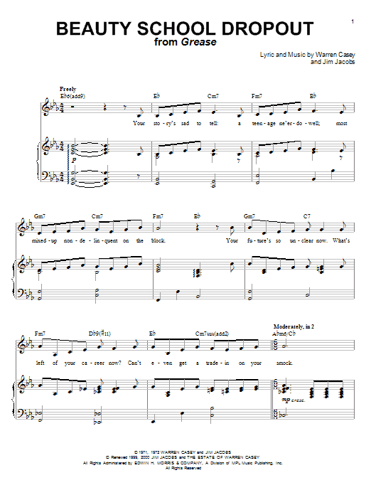 Frankie Avalon Beauty School Dropout (from Grease) Sheet Music Notes & Chords for Piano, Vocal & Guitar (Right-Hand Melody) - Download or Print PDF