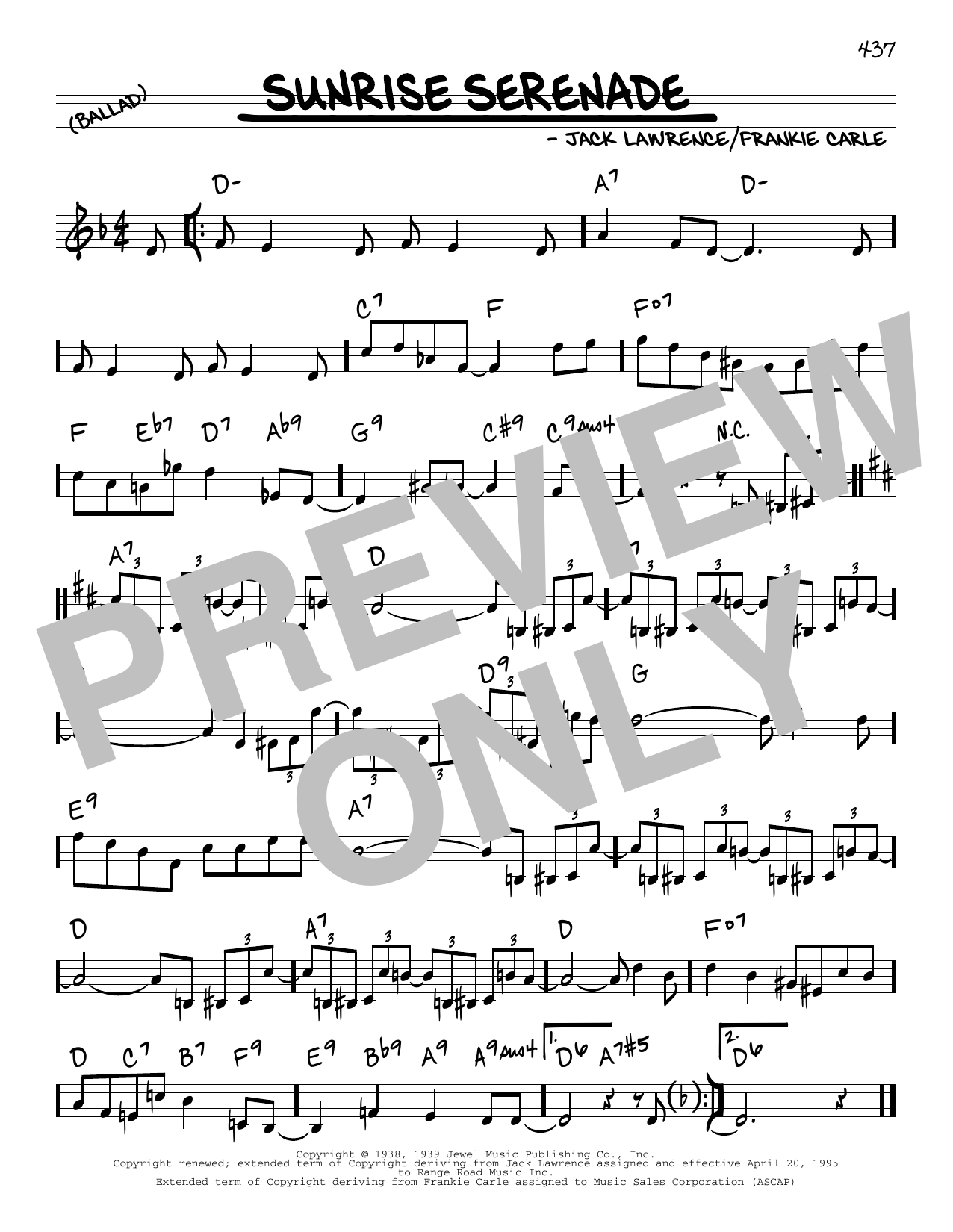 Frankie Carle and Jack Lawrence Sunrise Serenade Sheet Music Notes & Chords for Real Book – Melody & Chords - Download or Print PDF