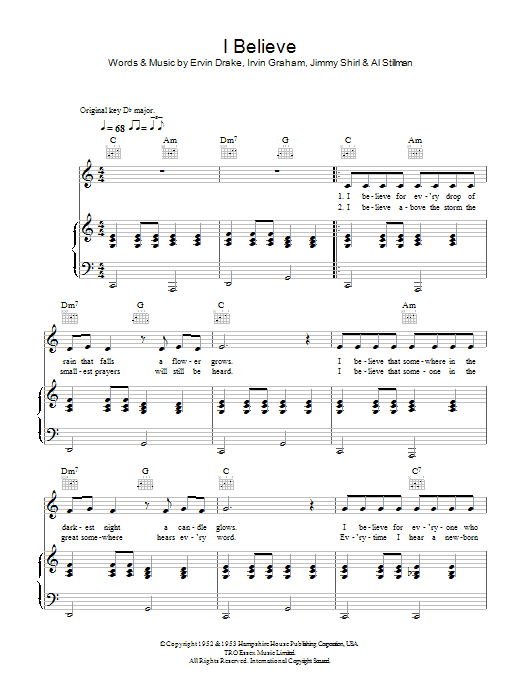 Frankie Laine I Believe Sheet Music Notes & Chords for Lyrics & Chords - Download or Print PDF