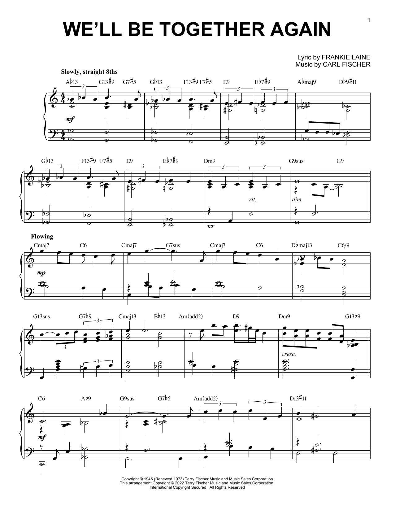 Frankie Laine We'll Be Together Again [Jazz version] (arr. Brent Edstrom) Sheet Music Notes & Chords for Piano Solo - Download or Print PDF