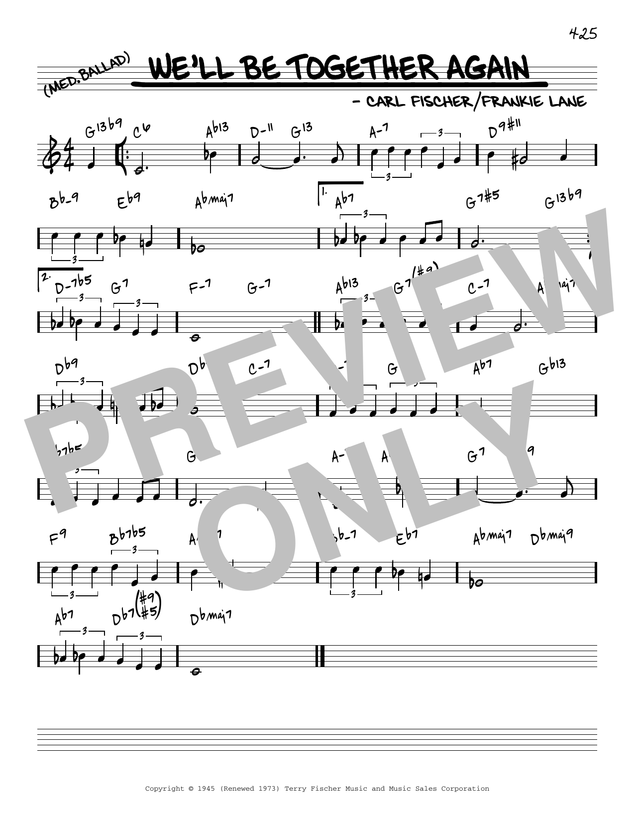 Frankie Laine We'll Be Together Again [Reharmonized version] (arr. Jack Grassel) Sheet Music Notes & Chords for Real Book – Melody & Chords - Download or Print PDF