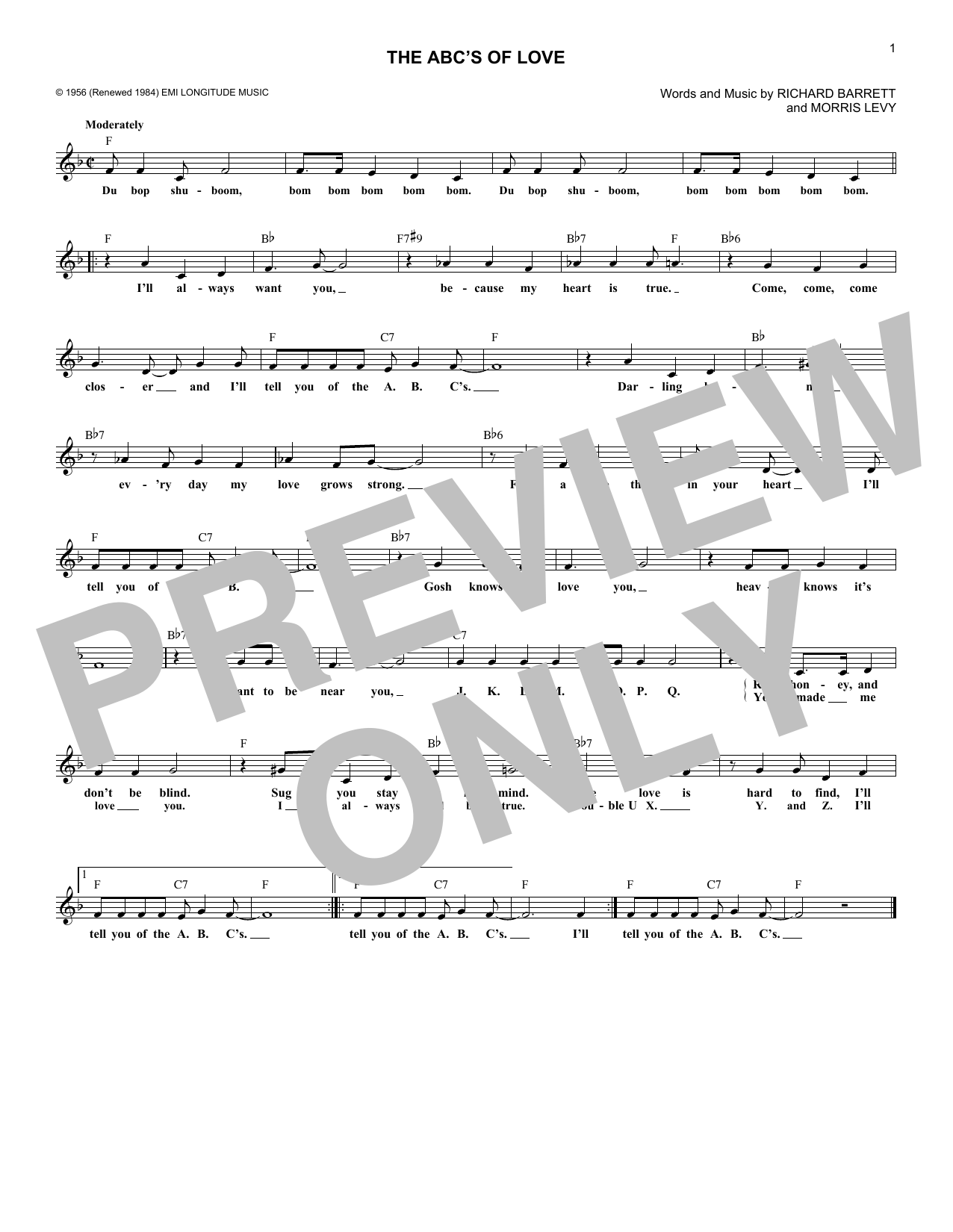 Frankie Lyman & The Teenagers The ABC's Of Love Sheet Music Notes & Chords for Melody Line, Lyrics & Chords - Download or Print PDF