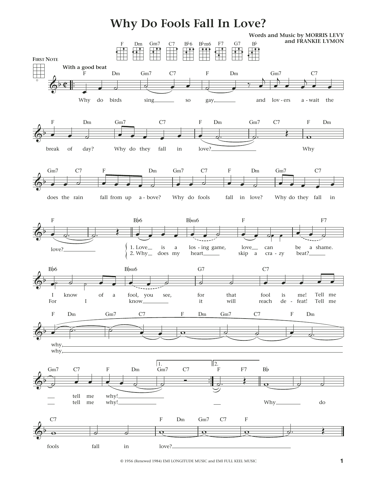 Frankie Lymon & The Teenagers Why Do Fools Fall In Love (from The Daily Ukulele) (arr. Liz and Jim Beloff) Sheet Music Notes & Chords for Ukulele - Download or Print PDF