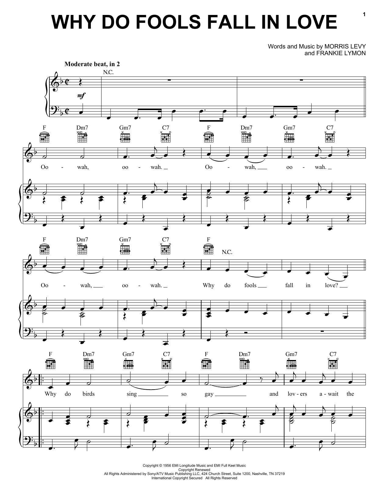 Frankie Lymon & The Teenagers Why Do Fools Fall In Love Sheet Music Notes & Chords for Piano, Vocal & Guitar (Right-Hand Melody) - Download or Print PDF