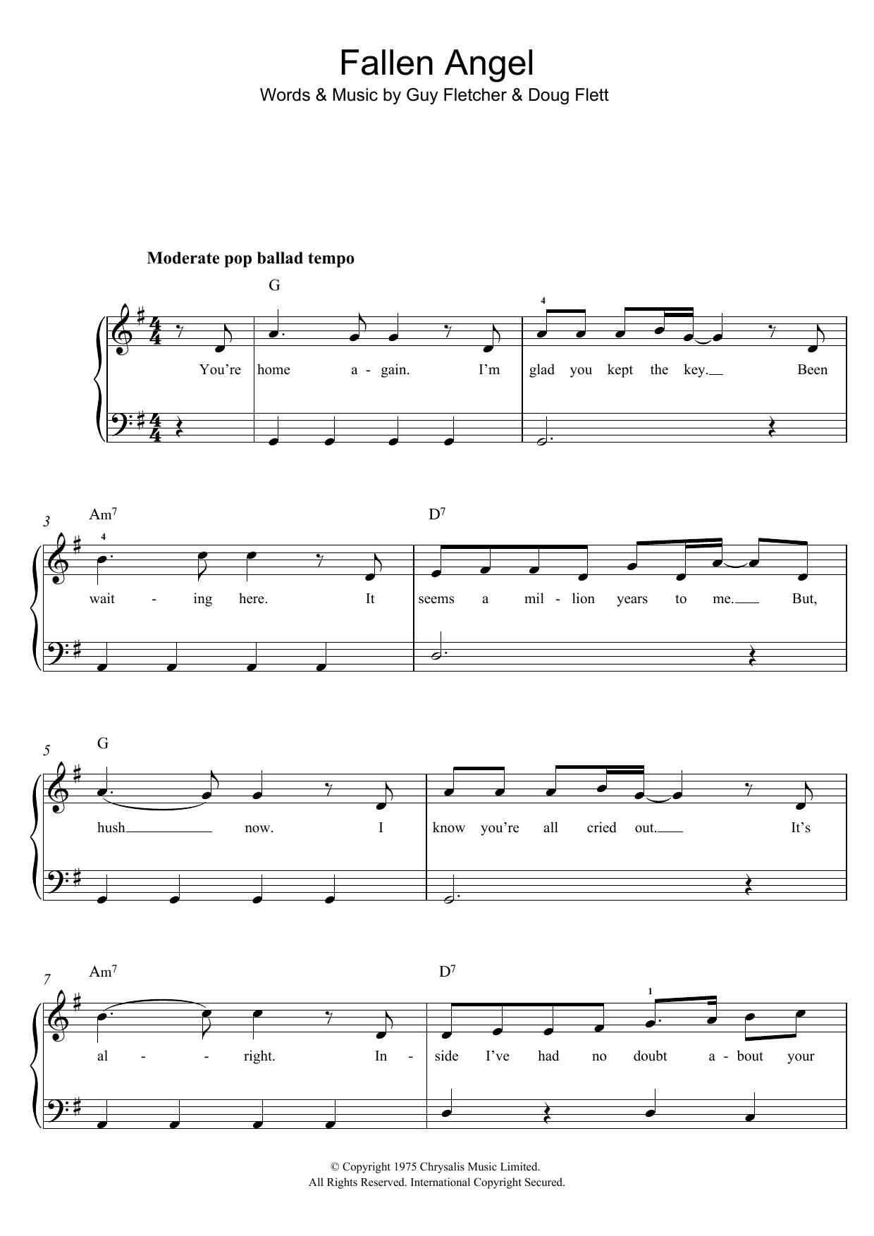 Frankie Valli Fallen Angel Sheet Music Notes & Chords for Beginner Piano - Download or Print PDF