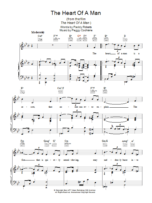 Frankie Vaughan The Heart Of A Man Sheet Music Notes & Chords for Piano, Vocal & Guitar (Right-Hand Melody) - Download or Print PDF