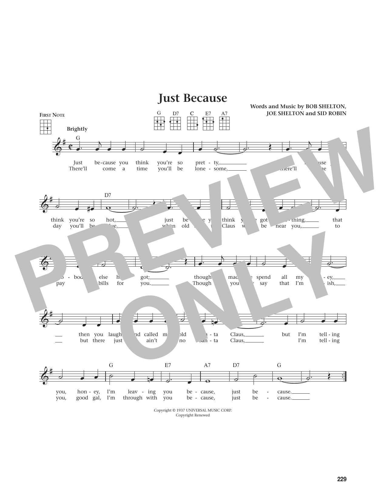 Frankie Yankovic Just Because (from The Daily Ukulele) (arr. Jim Beloff) Sheet Music Notes & Chords for Ukulele - Download or Print PDF