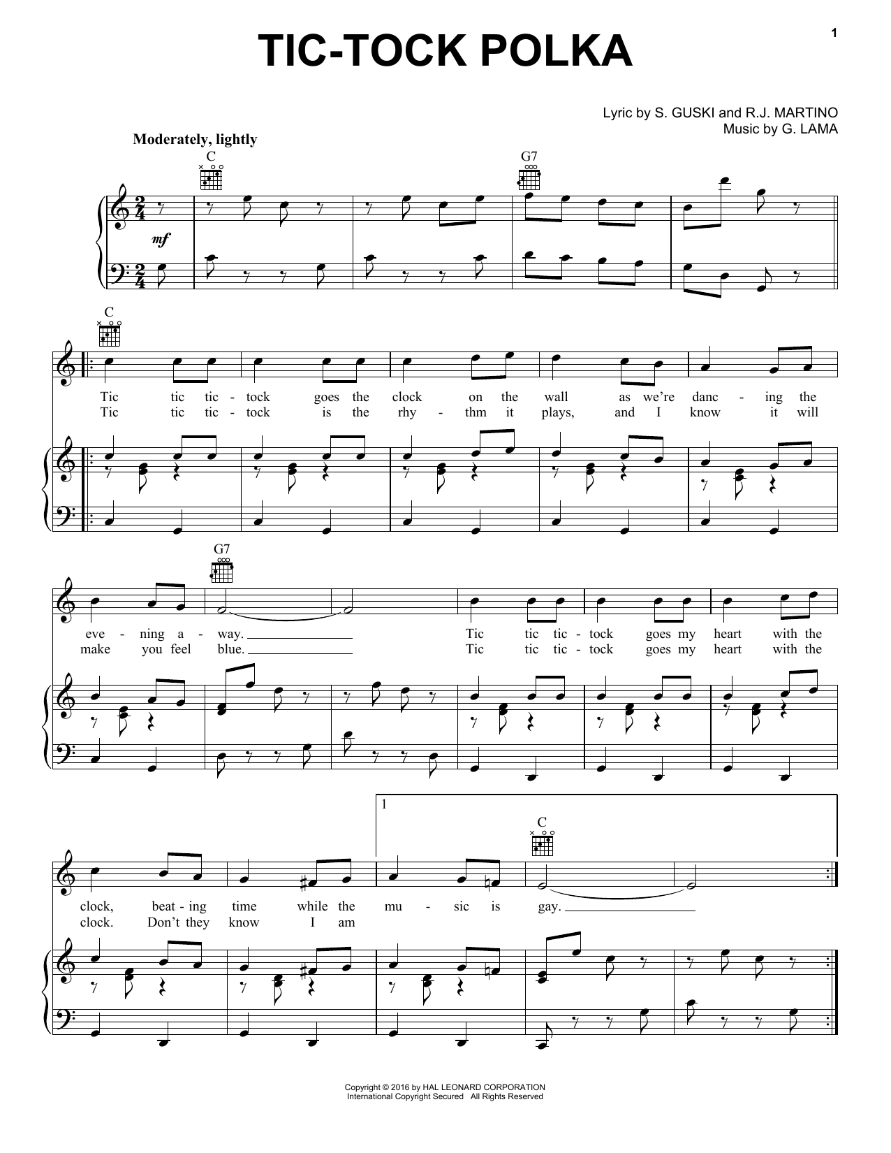 Frankie Yankovic Tic-Tock Polka Sheet Music Notes & Chords for Accordion - Download or Print PDF