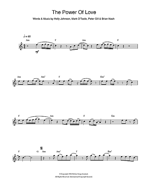 Preview Frankie Goes To Hollywood The Power Of Love Pop sheet music, notes and chords for Beginner Piano, SKU: 37561 The Power Of Love sheet music