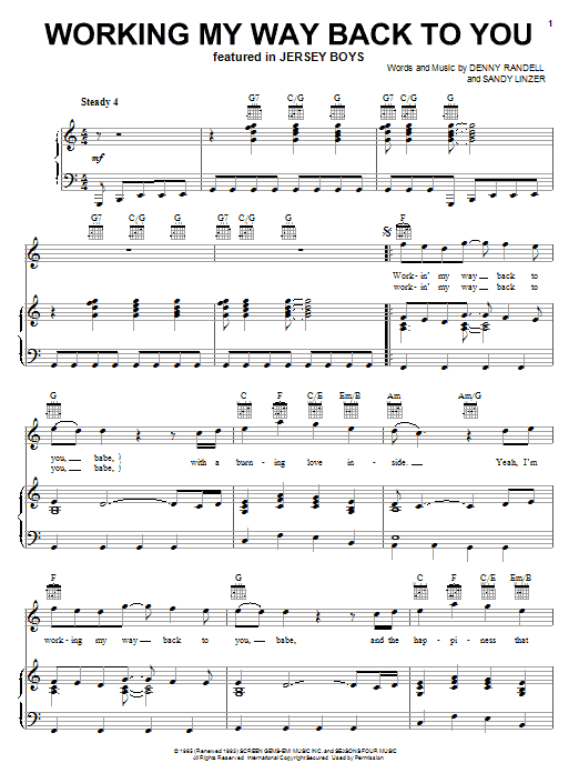 Preview Frankie Valli & The Four Seasons Working My Way Back To You Pop sheet music, notes and chords for Lyrics & Chords, SKU: 81439 Working My Way Back To You sheet music